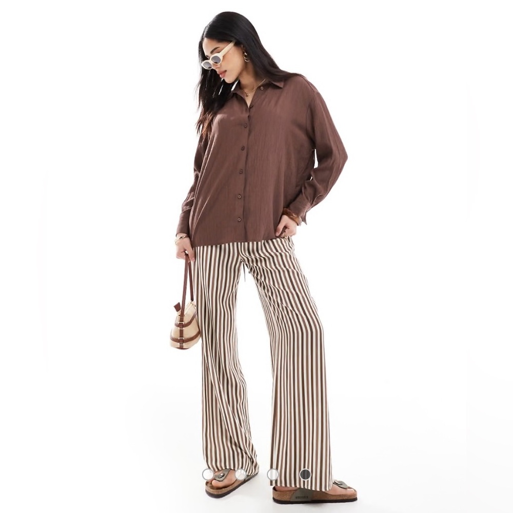 Busem Women's Long Sleeve Chocolate Tunic Top Tie Back Crinkle Size L